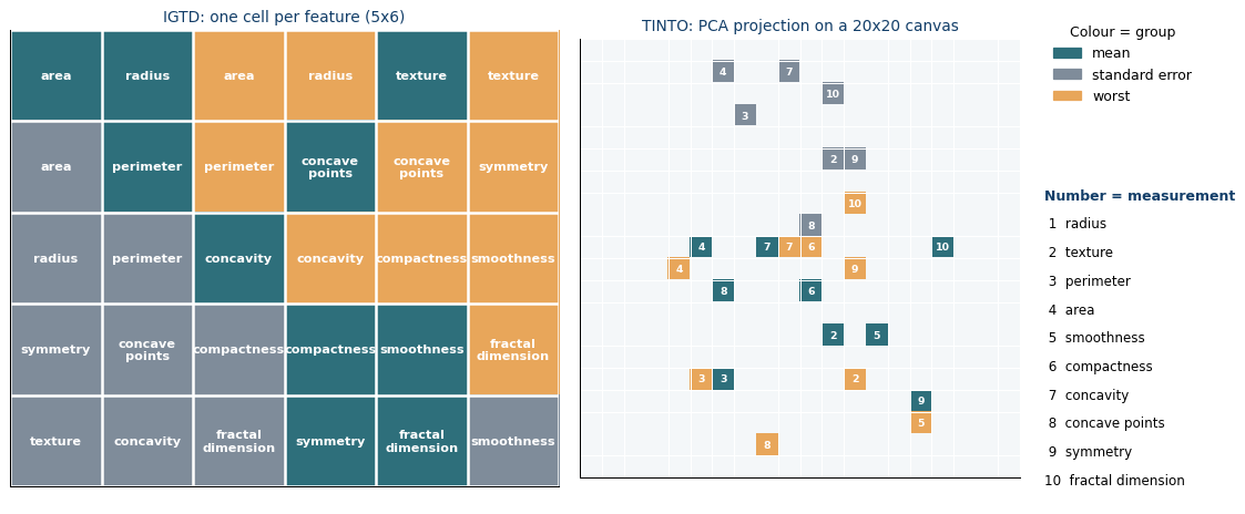 Feature-footprint maps and pixel-to-variable mappings obtained from the training-fitted transformation.